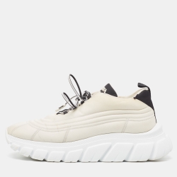 Pre Owned Prada White/Black Canvas Lace Up Sneakers Size 38.5