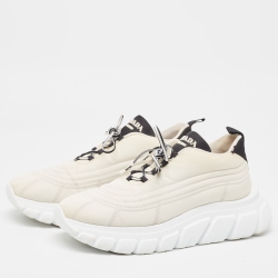 Pre Owned Prada White/Black Canvas Lace Up Sneakers Size 38.5