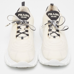 Pre Owned Prada White/Black Canvas Lace Up Sneakers Size 38.5