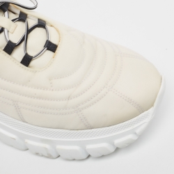 Pre Owned Prada White/Black Canvas Lace Up Sneakers Size 38.5