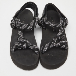 Prada Black/White Leather And Rope Donna Nastro Platform Velcro Strap Sandals Size 37