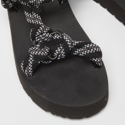 Prada Black/White Leather And Rope Donna Nastro Platform Velcro Strap Sandals Size 37