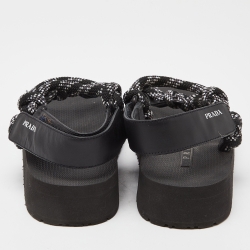 Prada Black/White Leather And Rope Donna Nastro Platform Velcro Strap Sandals Size 37