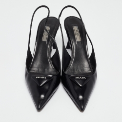 Pre Owned Prada Black Brushed Leather Slingback Pumps Size 39