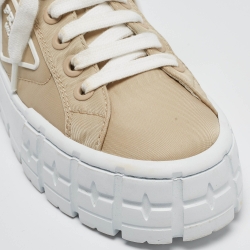 Pre Owned Prada Beige Nylon Gabardine Double Wheel Low Top Sneakers Size 37.5