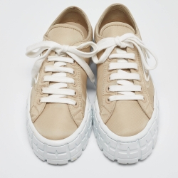 Pre Owned Prada Beige Nylon Gabardine Double Wheel Low Top Sneakers Size 37.5