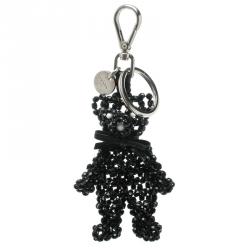 Prada Black Beaded Bear Silver Tone Bag Charm