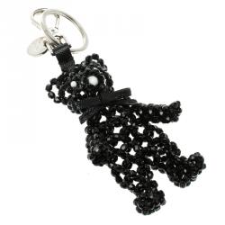 Prada Black Beaded Bear Silver Tone Bag Charm