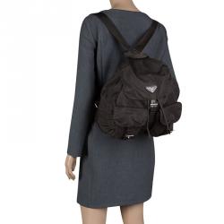 Pre Owned Prada Khaki Nylon Drawstring Backpack
