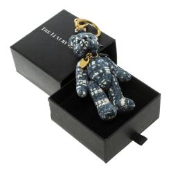 Prada Blue & White Moveable Bear Gold Tone Bag Charm / Keyring