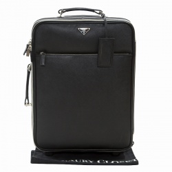 Prada Black Saffiano Leather Trolley Rolling Luggage