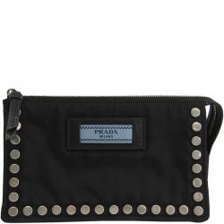 Pre Owned Prada Black Tessuto Nylon Studded Cosmetic Pouch