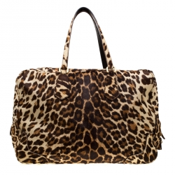 Prada Brown Animal Print Calf Hair Weekender Bag