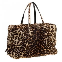 Prada Brown Animal Print Calf Hair Weekender Bag