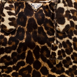 Prada Brown Animal Print Calf Hair Weekender Bag