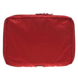 Prada Red Nylon Zip Top Travel Case