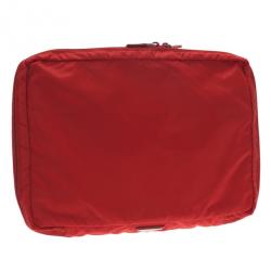 Prada Red Nylon Zip Top Travel Case