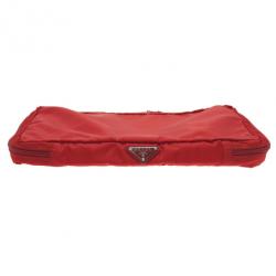 Prada Red Nylon Zip Top Travel Case