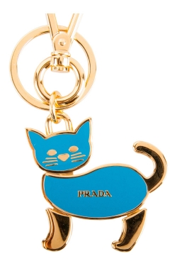 Prada Blue Enamel Cat Gold Tone Key Ring / Bag Charm