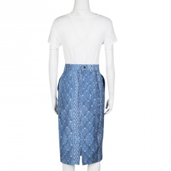 Preen By Thornton Bregazzi Blue Printed Fitted Sahara Midi Skirt S