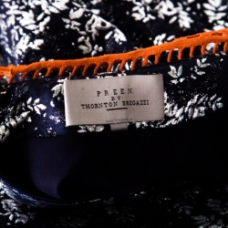 Pre Owned Preen by Thornton Bregazzi Silver and Navy Blue Floral Jacquard Midi Skirt S