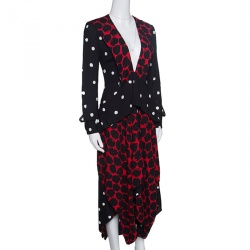 Pre Owned Proenza Schouler Red and Black Printed Draped Detail Asymmetric Dress S