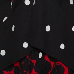 Pre Owned Proenza Schouler Red and Black Printed Draped Detail Asymmetric Dress S