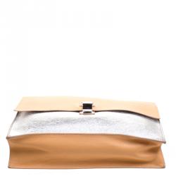 Pre Owned Proenza Schouler Beige/Silver Leather Lunch Clutch