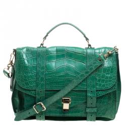 Proenza Schouler Green Crocodile Large PS1 Top Handle Bag
