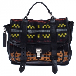 Proenza Schouler Black Fabric and Leather Large PS1 Top Handle Bag              