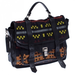 Proenza Schouler Black Fabric and Leather Large PS1 Top Handle Bag              