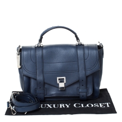 Proenza Schouler Navy Blue Leather Large PS1 Top Handle Bag