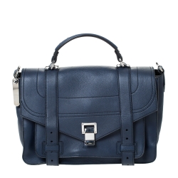 Proenza Schouler Navy Blue Leather Large PS1 Top Handle Bag