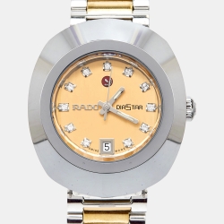 Rado Yellow Dial Tungsten Carbide Two-Tone Stainless Steel Diamond Diastar R12403633 Women's Wristwatch 27 mm