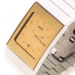 Rado Gold White Ceramica 01.152.0709.3.025 Women's Wristatch 27 mm