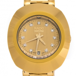 Pre Owned Rado Yellow Gold Tone Carbon Carbide Stainless Steel Diastar R12306303 Women's Wristwatch 27 mm