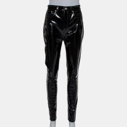 Black Synthetic High Rise Pants