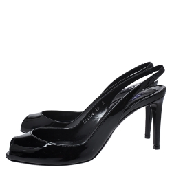 Pre Owned Ralph Lauren Black Patent Leather Slingback Airia Peep Toe Sandals Size 36
