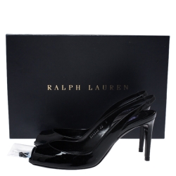 Pre Owned Ralph Lauren Black Patent Leather Slingback Airia Peep Toe Sandals Size 36