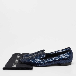 Pre Owned Ralph Lauren Collection Navy Blue Sequin Quintessa Smoking Slippers Size 40