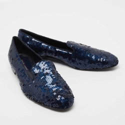 Pre Owned Ralph Lauren Collection Navy Blue Sequin Quintessa Smoking Slippers Size 40