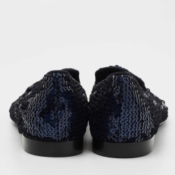 Pre Owned Ralph Lauren Collection Navy Blue Sequin Quintessa Smoking Slippers Size 40