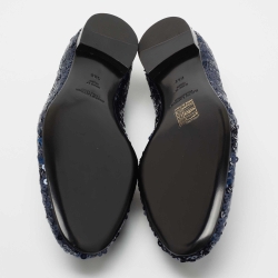 Pre Owned Ralph Lauren Collection Navy Blue Sequin Quintessa Smoking Slippers Size 40