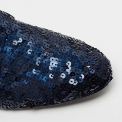 Pre Owned Ralph Lauren Collection Navy Blue Sequin Quintessa Smoking Slippers Size 40