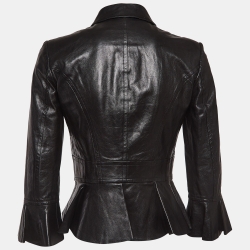 Pre Owned Ralph Lauren Collection Black Leather Peplum Style Jacket M