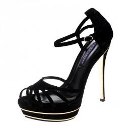 Pre Owned Ralph Lauren Collection Black Suede Sandals Size 38