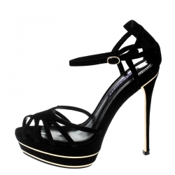 Pre Owned Ralph Lauren Collection Black Suede Sandals Size 38