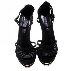 Pre Owned Ralph Lauren Collection Black Suede Sandals Size 38