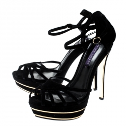 Pre Owned Ralph Lauren Collection Black Suede Sandals Size 38