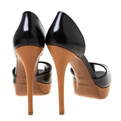 Pre Owned Ralph Lauren Black Leather D'Orsay Peep Toe Pumps Size 38